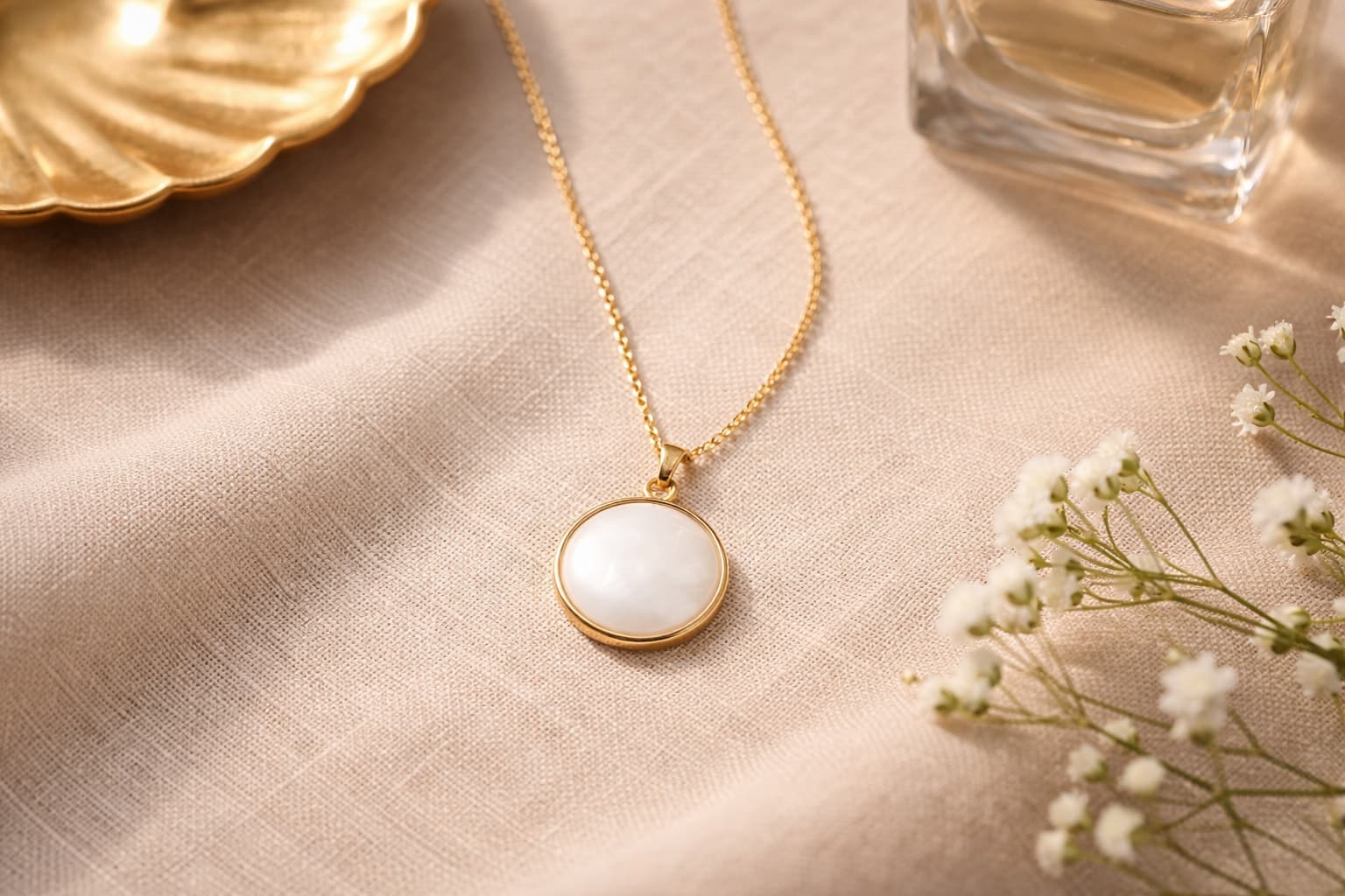 A Memoura gold circle pendant necklace